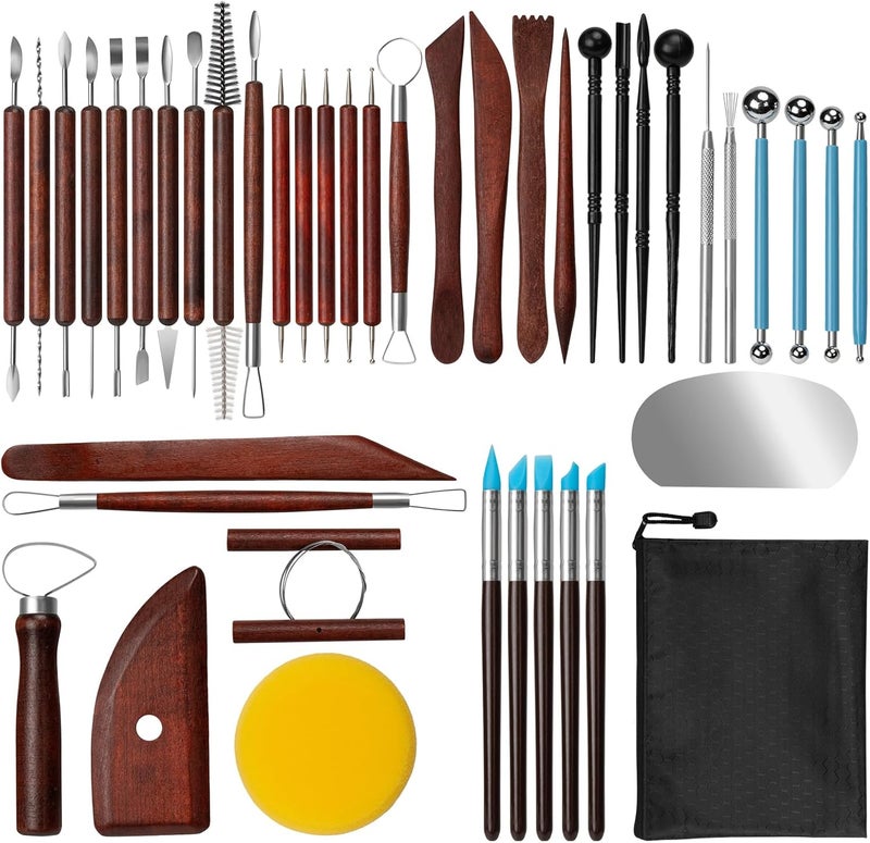 Amrules Clay Tools Kit, 43 PCS Red Pottery Tools, Practical Polymer Clay Sculpting Tools Kit, Air Dry Clay Tools Set for Adults, Pottery Craft, Dotting, Carving, Drawing, Molding, Modeling, Shaping - Image 1